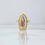 Charm Virgen Guadalupe 2.8gr / 2.2cm / Filigree White Blue Fuchsia Zircons 18K Yellow Gold *