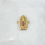 Charm Virgen Guadalupe 2.85gr / 2.3cm / Filigree White Green Fuchsia Zircons 18K Yellow Gold ©