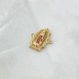 Charm Virgen Guadalupe 2.85gr / 2.3cm / Filigree White Green Fuchsia Zircons 18K Yellow Gold ©