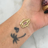 Charm Virgen Guadalupe 2.85gr / 2.3cm / Filigree White Green Fuchsia Zircons 18K Yellow Gold ©