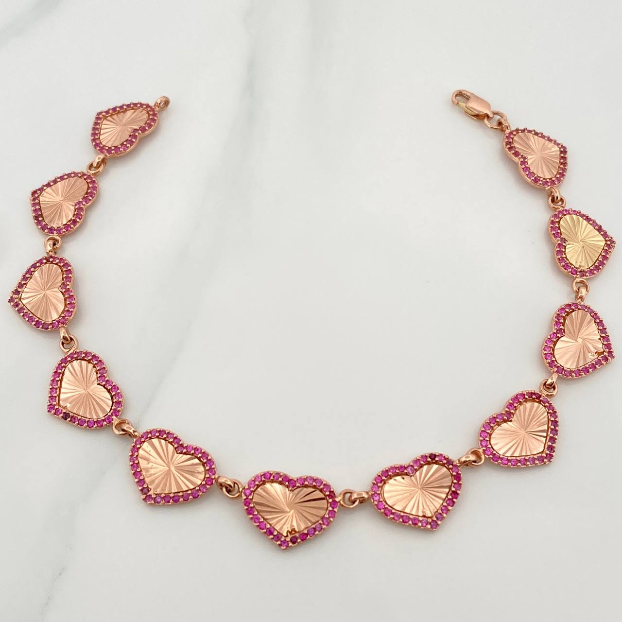 Pulso Corazones 10.4gr / 7 3/4 in / 9.55mm Dos Oros Amarillo Rosa 18K %