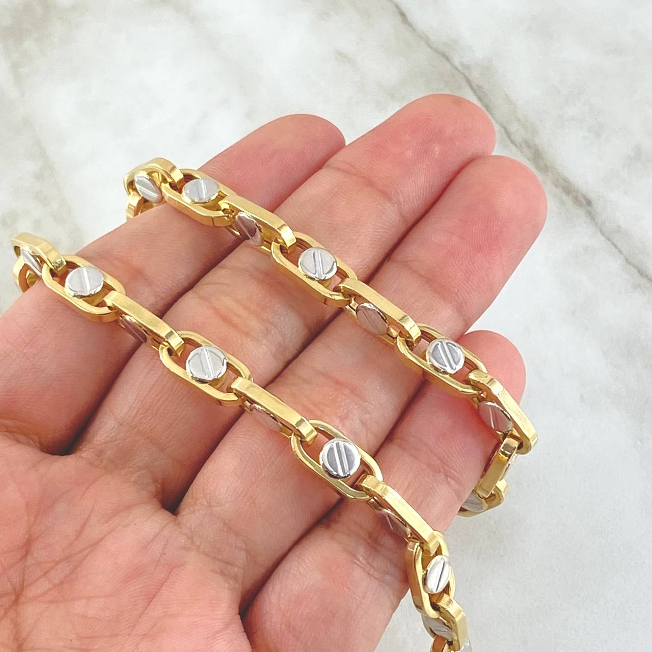 Click Chain 24.1gr / 23.6in / Two Tone Yellow White 18K +4$