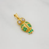 Pendant Owl Emeralds 17pts Diamonds 2pts 1.55g / 3/4 in Yellow Gold 18K