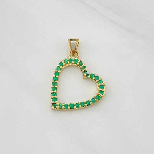 Pendant Heart Emeralds 27pts 2.05g / 3/4 in Yellow Gold 18K