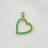Pendant Heart Emeralds 27pts 2.05g / 3/4 in Yellow Gold 18K