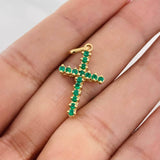 Pendant Dense Cross Emeralds 32pts 1.85g / 1 1/4 in 18K Yellow Gold