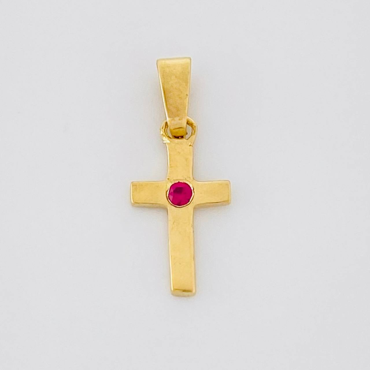 Plain Cross Pendant Ruby 5pts 0.5g / 3/4 in 18K Yellow Gold