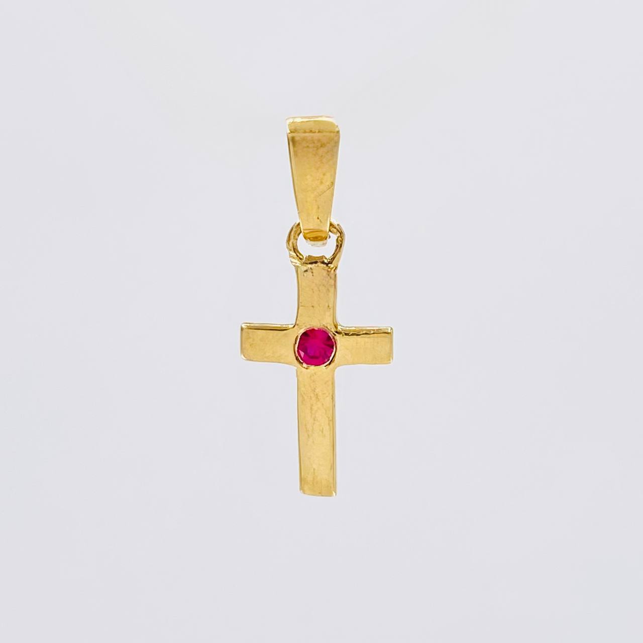 Plain Cross Pendant Ruby 5pts 0.5g / 3/4 in 18K Yellow Gold
