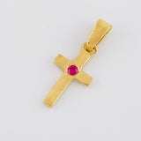 Plain Cross Pendant Ruby 5pts 0.5g / 3/4 in 18K Yellow Gold