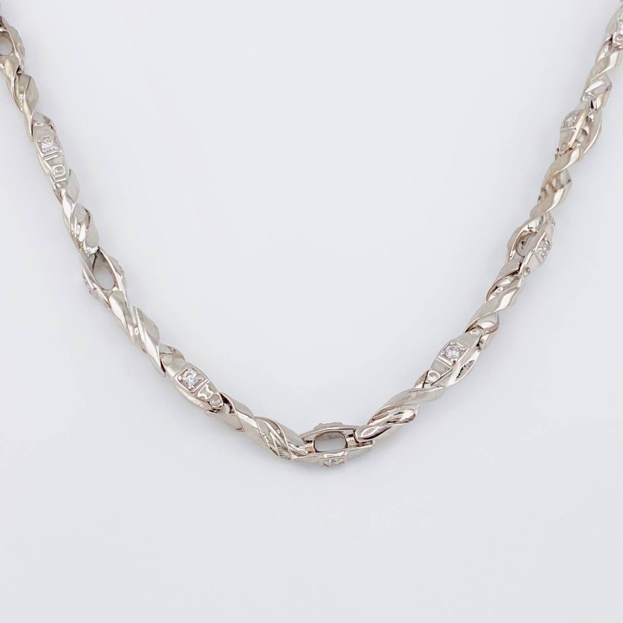 Cadena Rustica Espiral Intercalada 50g / 26 in / 4.9mm Oro Blanco 18K