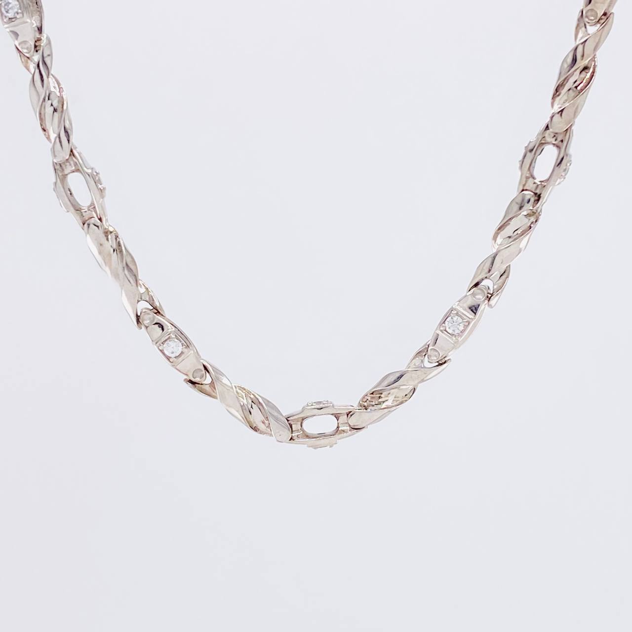 Cadena Rustica Espiral Intercalada 50g / 26 in / 4.9mm Oro Blanco 18K