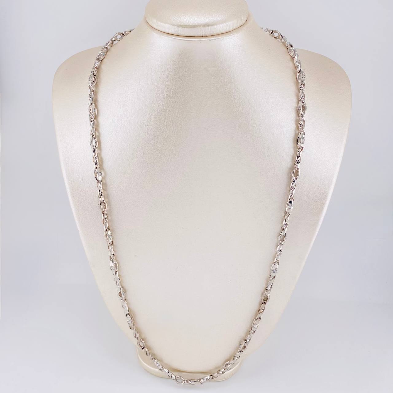 Cadena Rustica Espiral Intercalada 50g / 26 in / 4.9mm Oro Blanco 18K