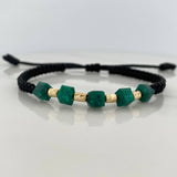 Pulsera Negra Morralla Cubica 6mm Cilindros 4und Oro Amarillo 18K &