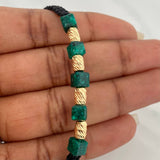 Pulsera Negra Morralla Cubica 6mm Cilindros 4und Oro Amarillo 18K &