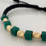 Pulsera Negra Morralla Cubica 6mm Cilindros 4und Oro Amarillo 18K &