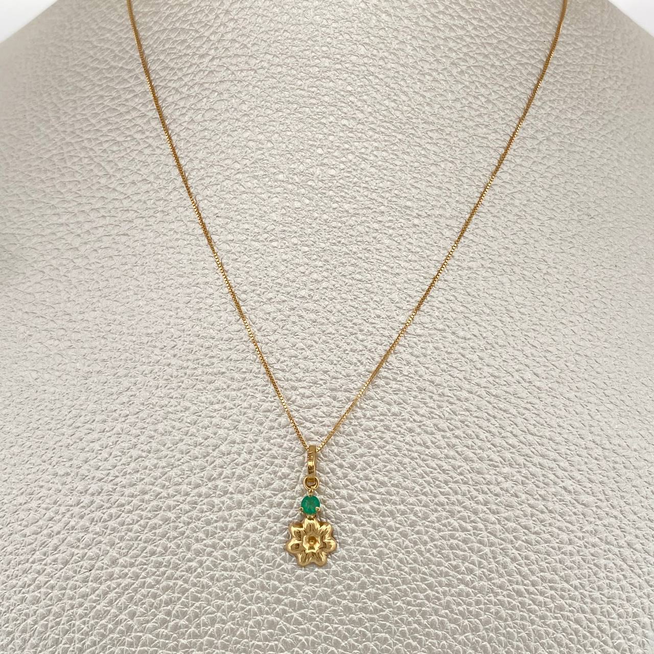 Set Cadena y Dije Veneciana + Dije Flor Esmeralda 1.25gr / 17 3/4 in / 0.4mm Oro Amarillo 18K  (joya) %