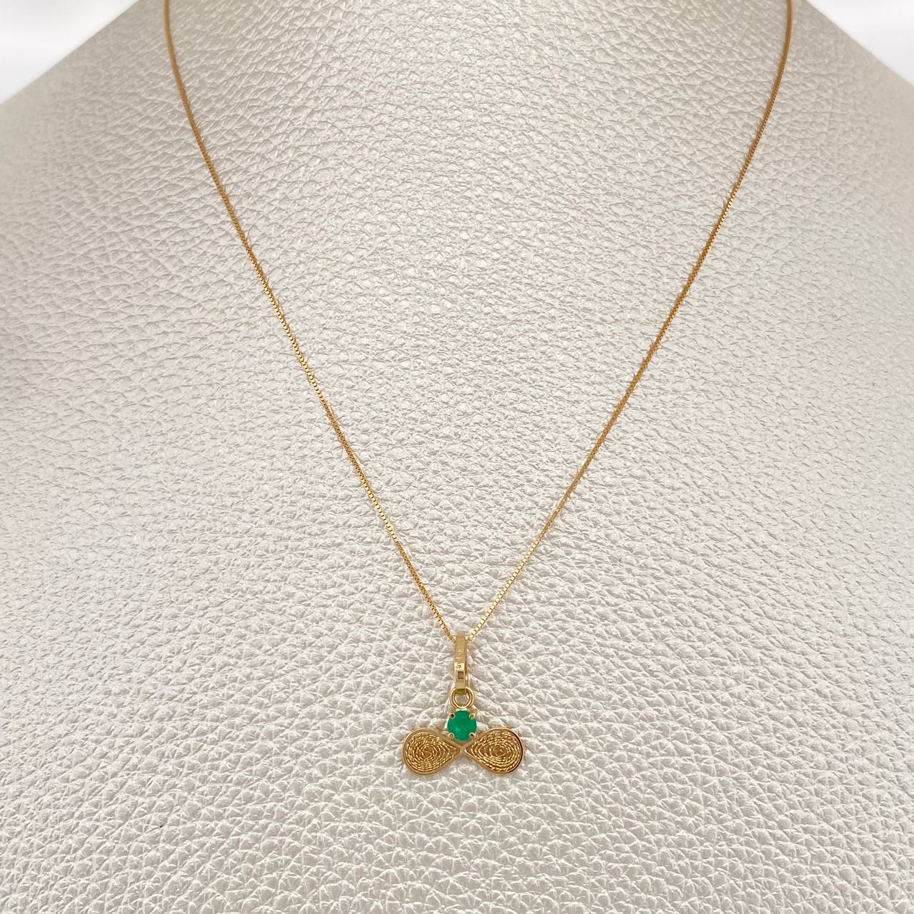 Set Cadena y Dije Veneciana + Dije Moño Tejido Esmeralda 1.45gr / 17 3/4 in / 0.4mm Oro Amarillo 18K  (joya) %