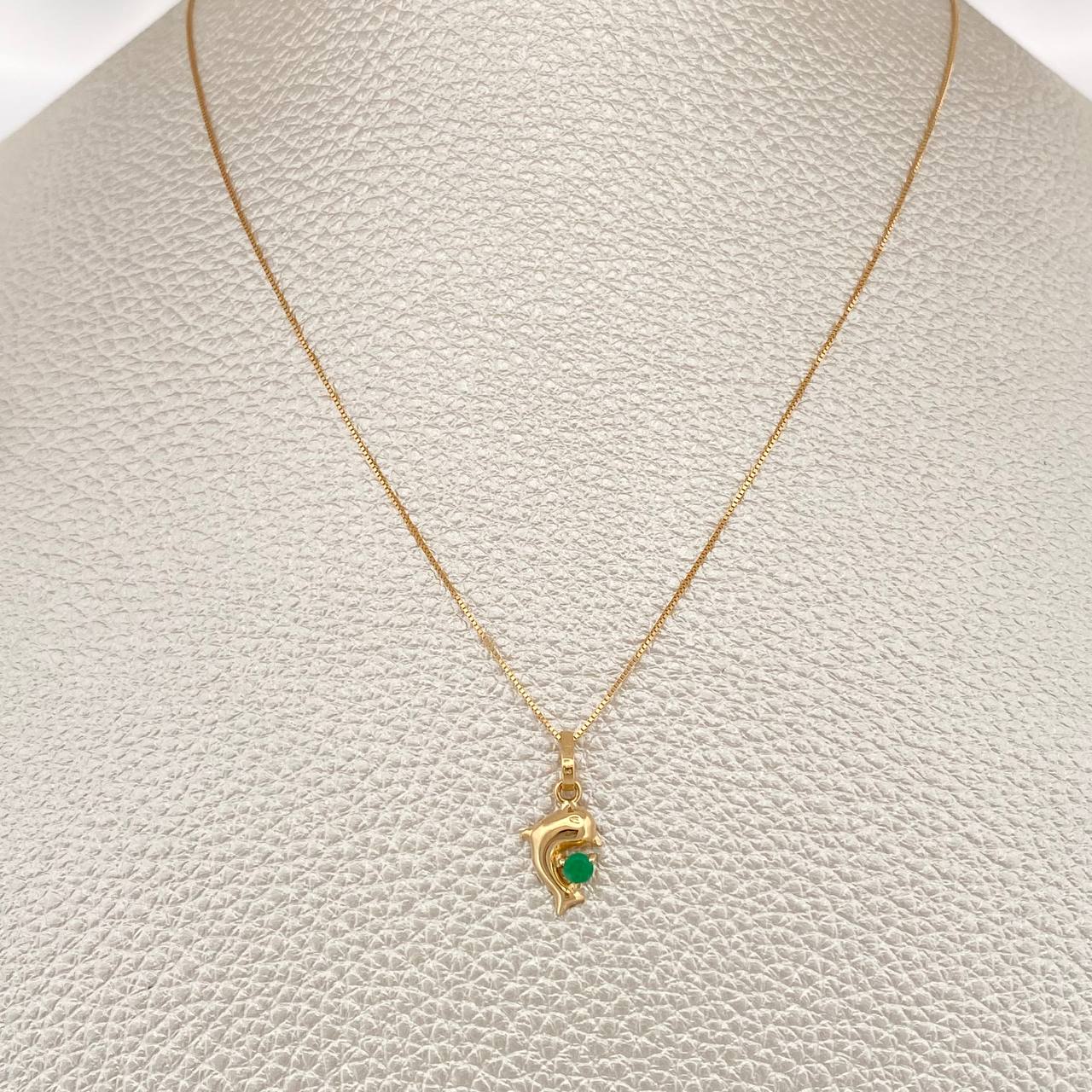 Set Cadena y Dije Veneciana + Dije Delfin Esmeralda 1.25gr / 17 3/4 in / 0.4mm Oro Amarillo 18K  (joya) %