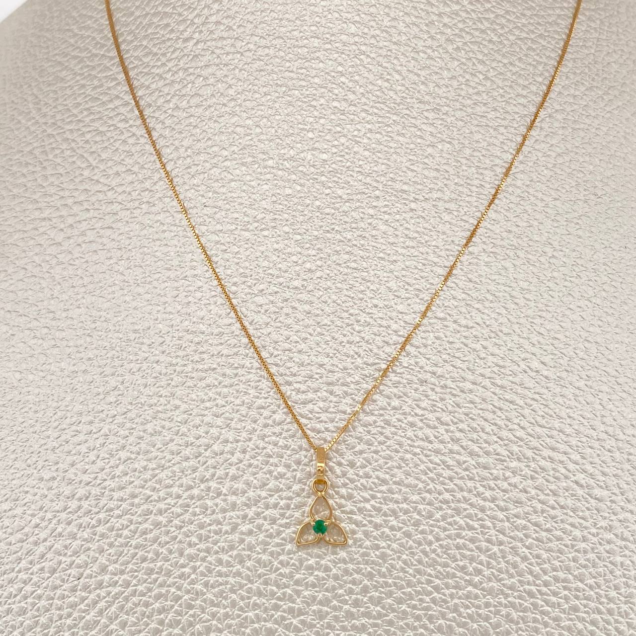 Set Cadena y Dije Veneciana + Dije Flor Esmeralda 1.2gr / 17 3/4 in / 0.4mm Oro Amarillo 18K  (joya) %