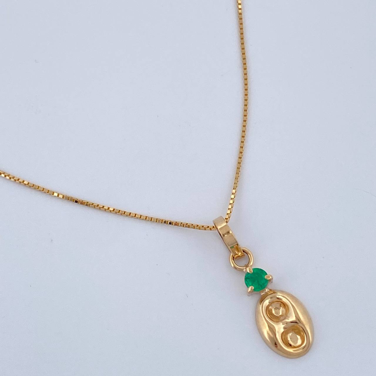 Set Cadena y Dije Veneciana + Dije GC Esmeralda 1.2gr / 15 3/4 in / 0.4mm Oro Amarillo 18K (joya) %