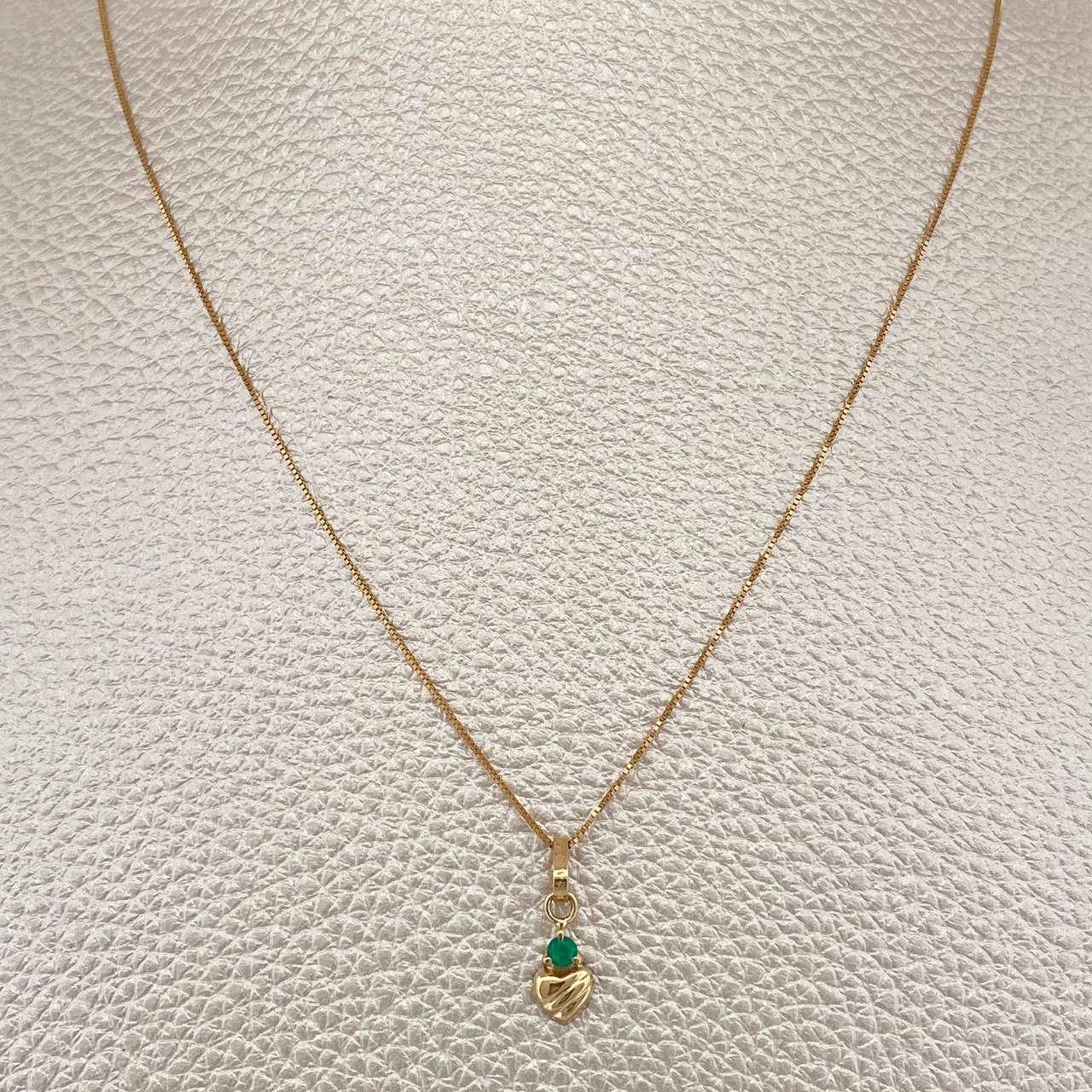 Set Cadena y Dije Veneciana + Dije Corazon Esmeralda 1.05gr / 17 3/4 in / 0.4mm Oro Amarillo 18K  (joya) %