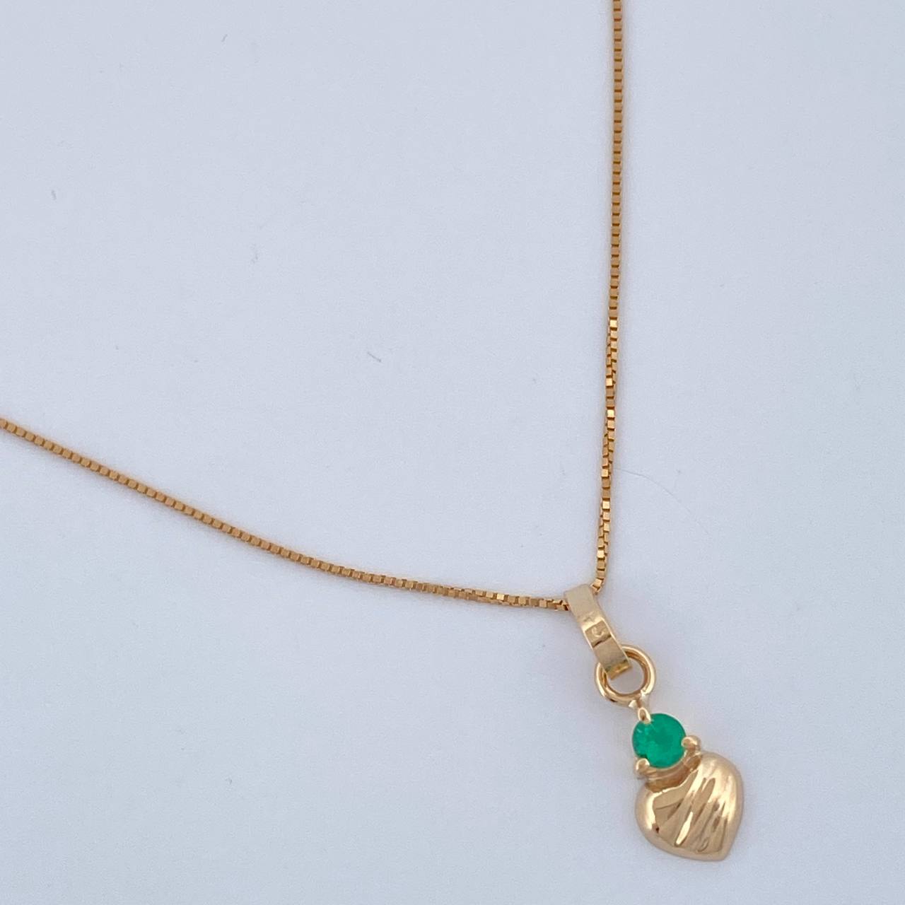 Set Cadena y Dije Veneciana + Dije Corazon Esmeralda 1.05gr / 17 3/4 in / 0.4mm Oro Amarillo 18K  (joya) %