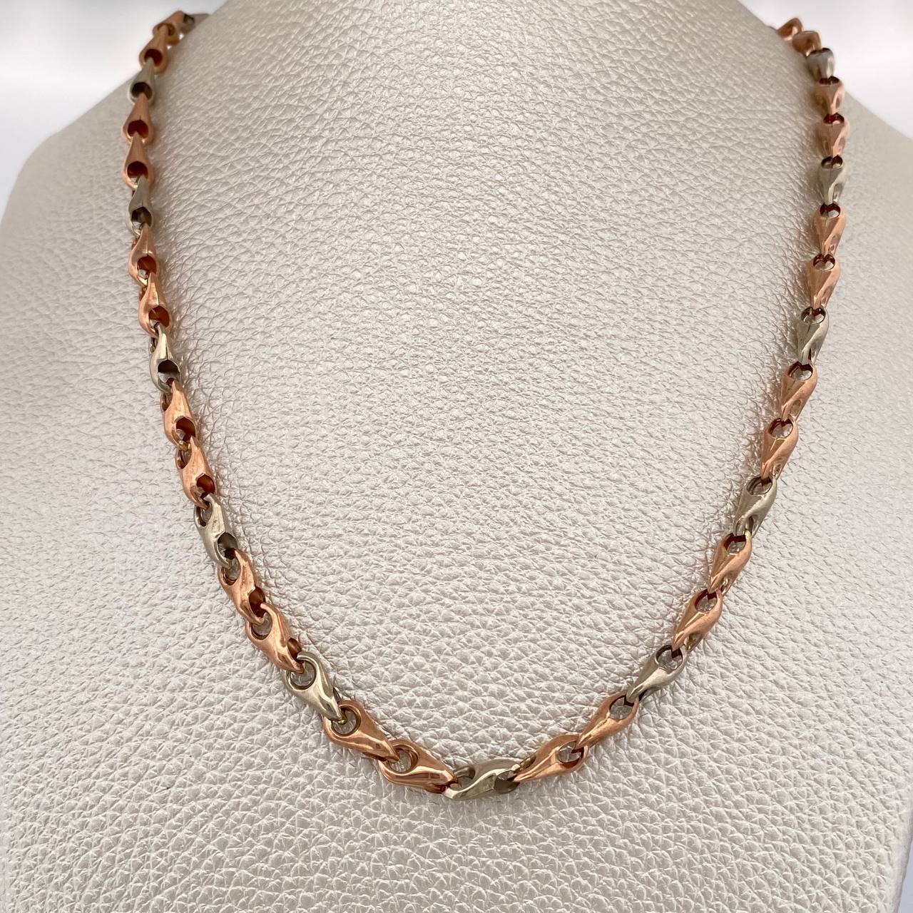 Cadena Espiga Rustica 10.2gr / 18 in / 4.9mm Dos Oros Blanco Rosa 18K %