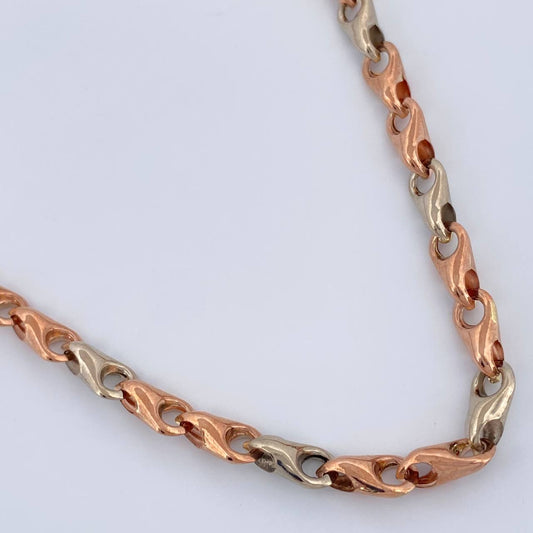 Cadena Espiga Rustica 10.2gr / 18 in / 4.9mm Dos Oros Blanco Rosa 18K %