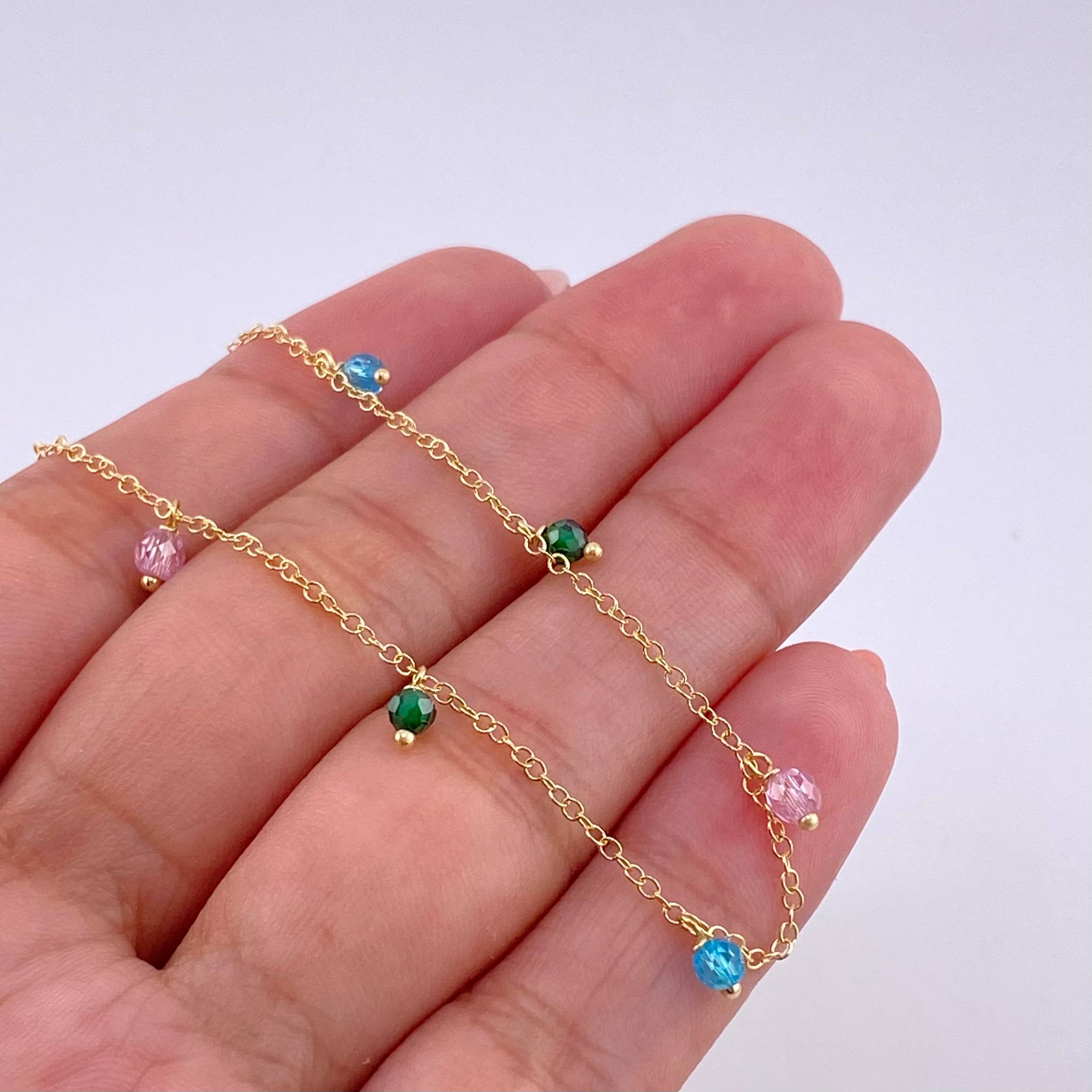 Cadena Aro Seguido Chispas Arcoiris 2.1g / 18 in / 1.3mm Oro Amarillo 18K