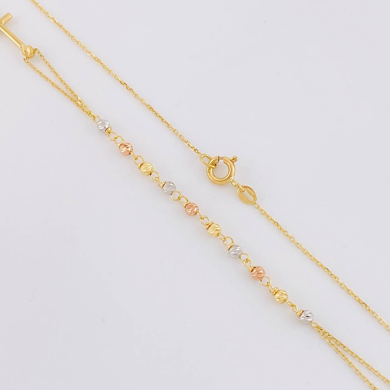 Plain Miraculous Virgin and Cross Rosary Chain 3.85g / 18 in / 2.4mm Three Golds 18K