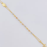 Cadena Denario Virgen Milagrosa y Cruz Lisa 3.85g / 18 in / 2.4mm Tres Oros 18K
