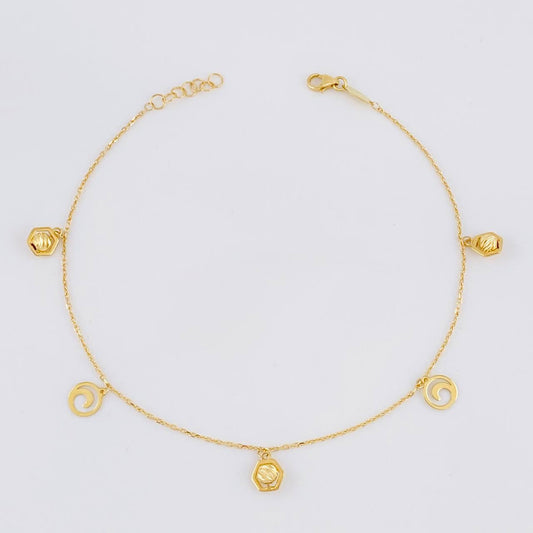 Classic Link Hexagon Interspersed Anklet 2.4g / 9 3/4 in / 1mm Yellow Gold 18K