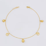 Tobillera Aro Seguido Hexagono Intercalado 2.45g / 9 3/4 in / 1mm Oro Amarillo 18K