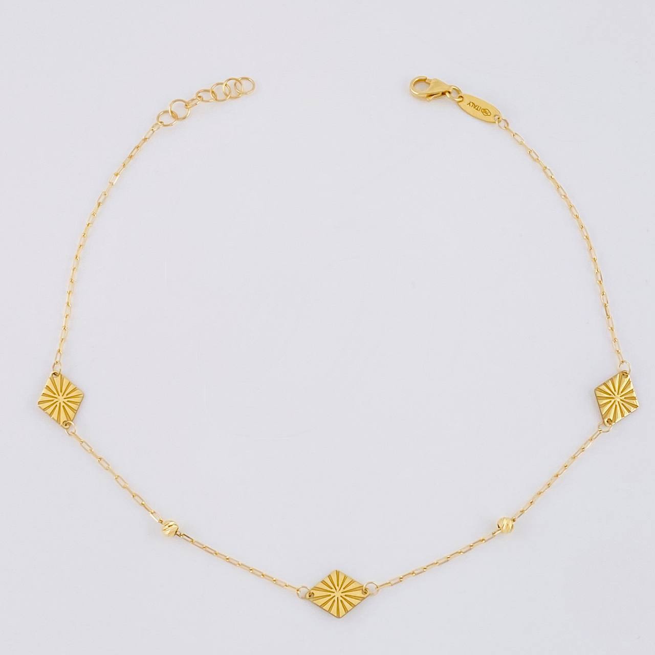 Tobillera Cajón Rombo Intercalado 1.65g / 9 3/4 in / 1mm Oro Amarillo 18K