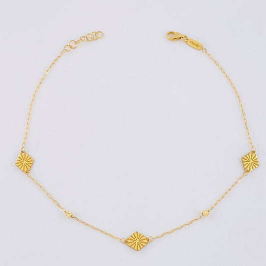 Tobillera Cajón Rombo Intercalado 1.65g / 9 3/4 in / 1mm Oro Amarillo 18K