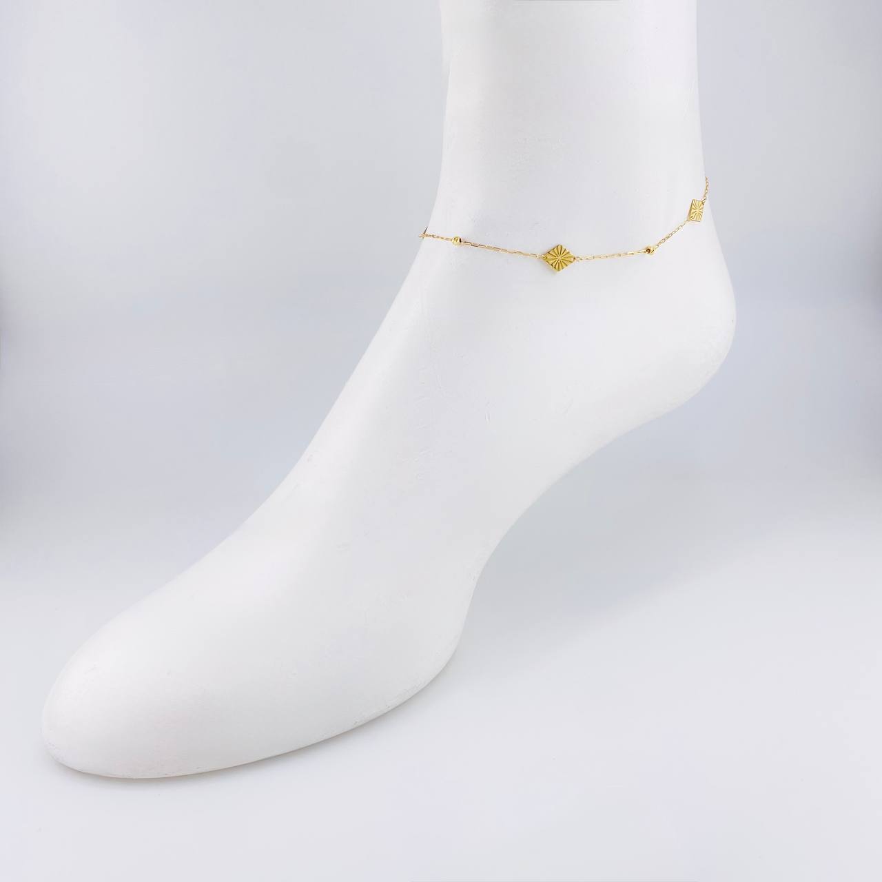 Tobillera Cajón Rombo Intercalado 1.65g / 9 3/4 in / 1mm Oro Amarillo 18K
