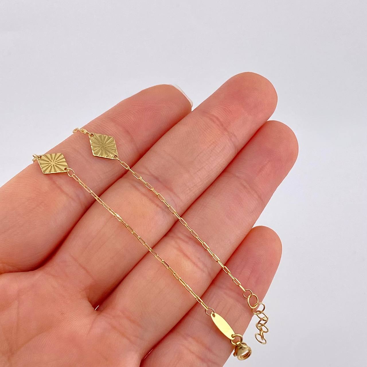 Tobillera Cajón Rombo Intercalado 1.6g / 9 3/4 in / 1mm Oro Amarillo 18K