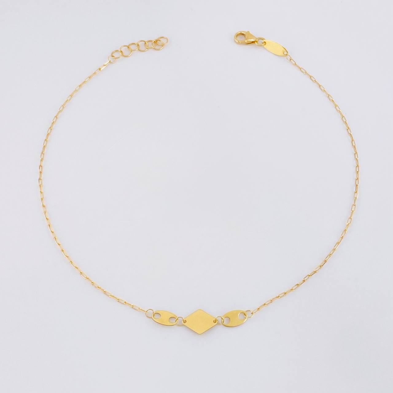 Tobillera Cajón Rombo Liso 1.25g / 9 3/4 in / 1mm Oro Amarillo 18K