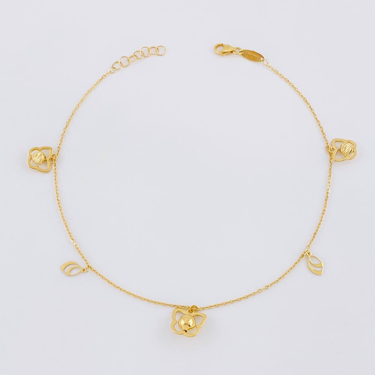 Tobillera Aro Seguido Mariposa Bola Central 2.7g / 9 3/4 in / 1mm Oro Amarillo 18K