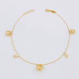 Tobillera Aro Seguido Mariposa Bola Central 2.7g / 9 3/4 in / 1mm Oro Amarillo 18K