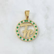 Custom Made to Order Pendant Personalized Hoop Earring 7gr / White and Green Zircons 18K Yellow Gold