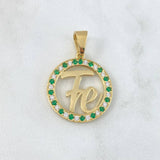 Custom Made to Order Pendant Personalized Hoop Earring 7gr / White and Green Zircons 18K Yellow Gold