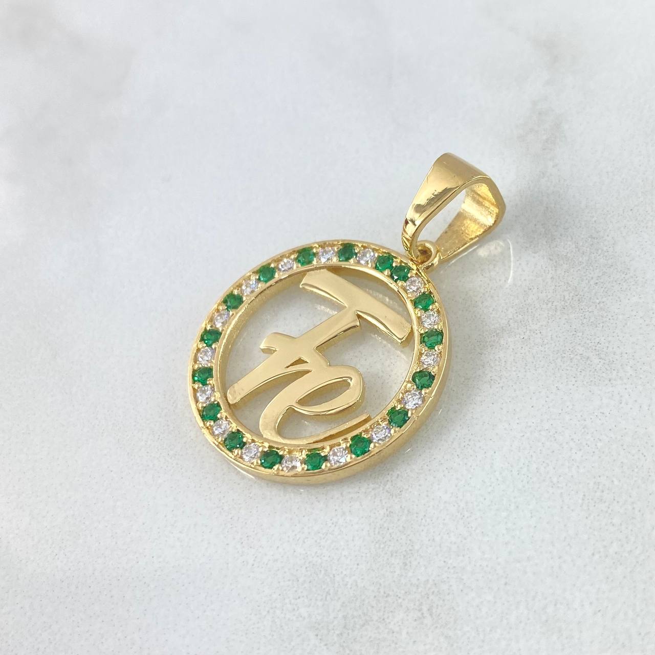 Custom Made to Order Pendant Personalized Hoop Earring 7gr / White and Green Zircons 18K Yellow Gold