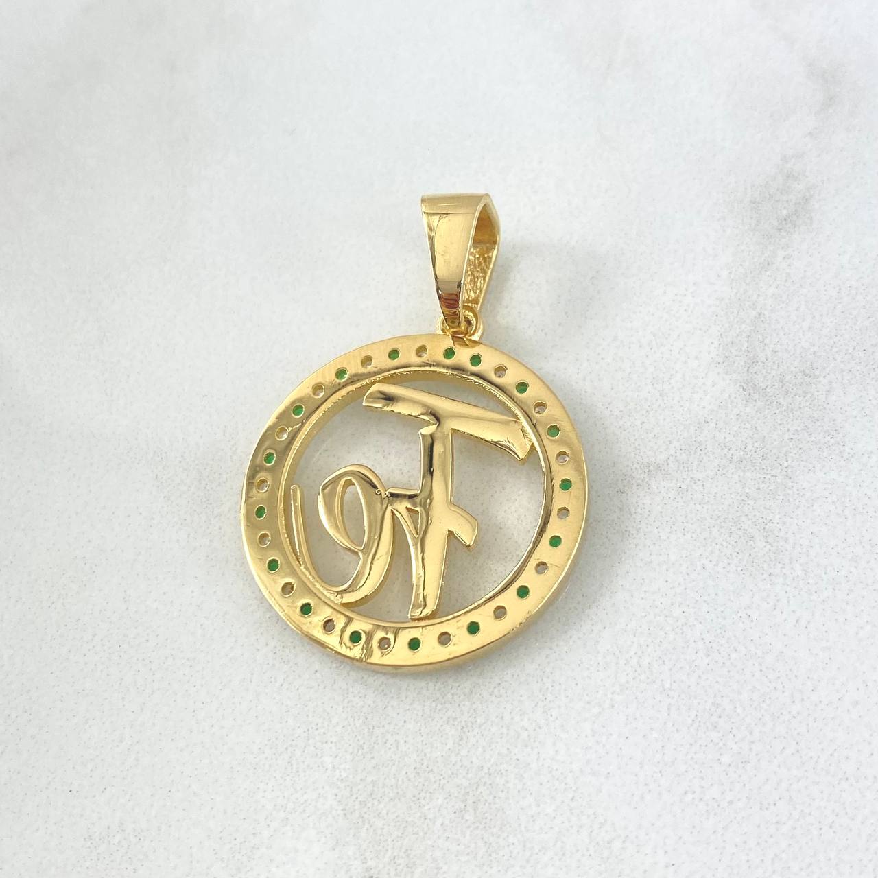 Custom Made to Order Pendant Personalized Hoop Earring 7gr / White and Green Zircons 18K Yellow Gold