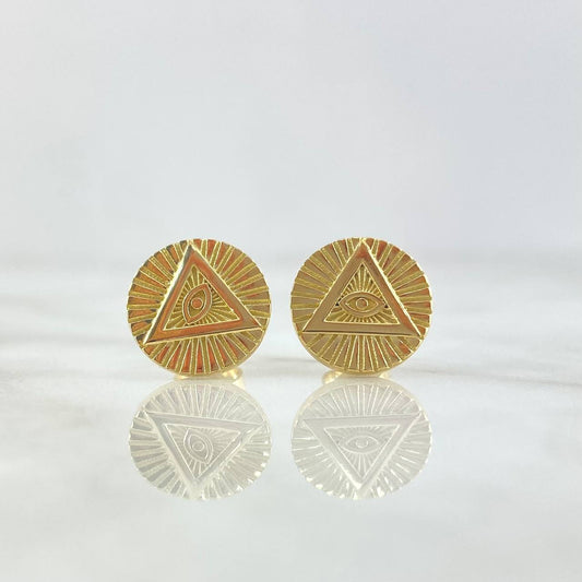Custom Made to Order Stud Earrings Mystic Triangle Eyes 5gr / Diamond Cut Yellow Gold Relief 18K