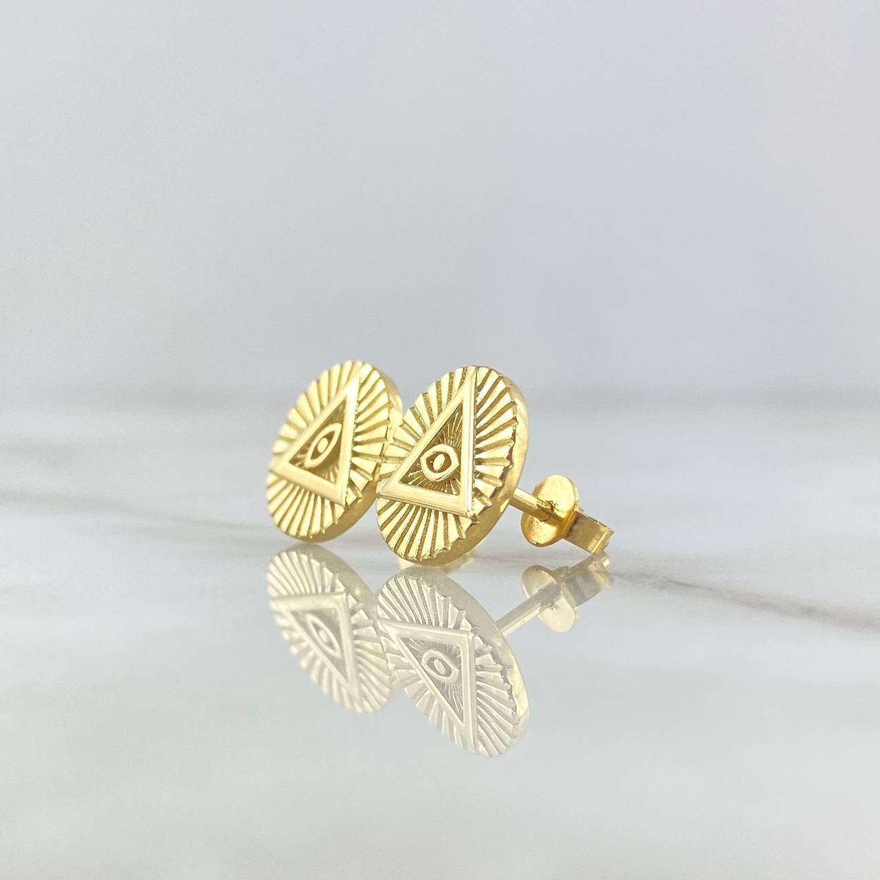 Custom Made to Order Stud Earrings Mystic Triangle Eyes 5gr / Diamond Cut Yellow Gold Relief 18K