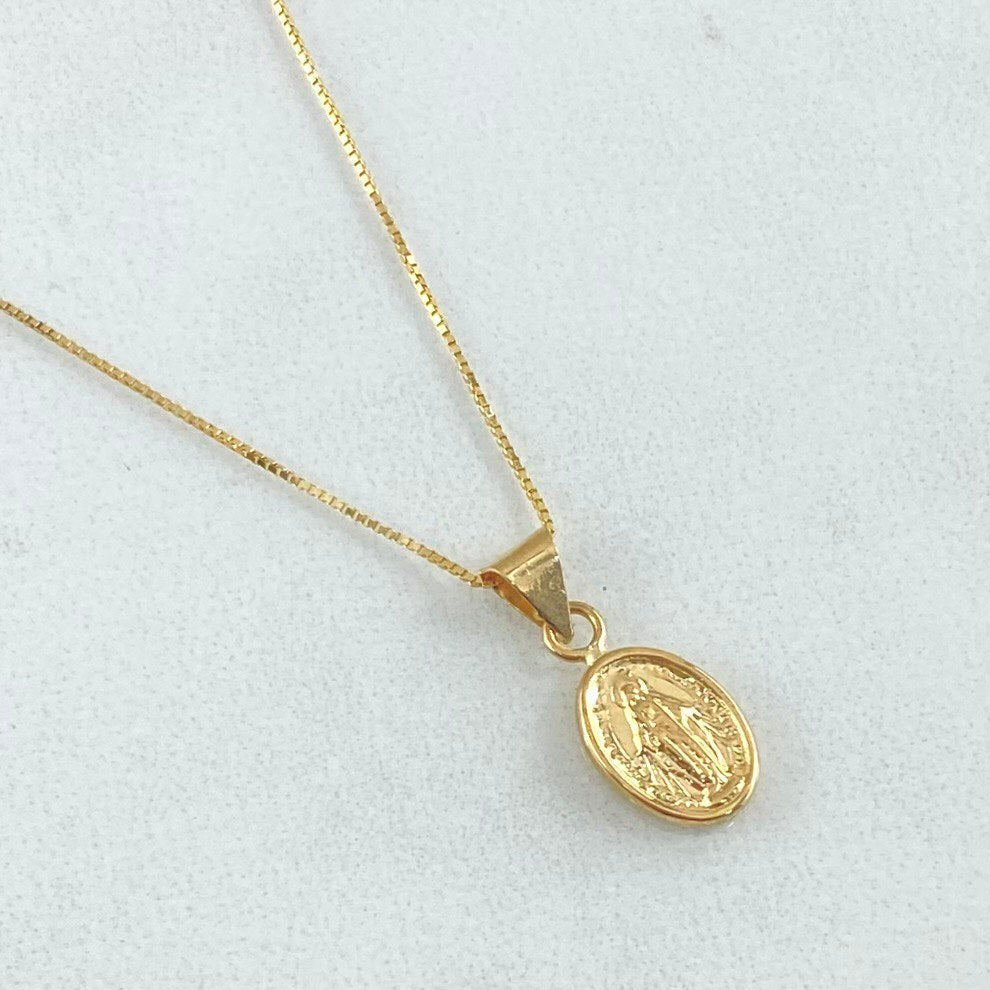 Set Venetian Chain 0.95gr / 17.7in / 0.6mm + Pendant Miraculous Virgin 0.4gr / 0.6in / 1.35gr 18K Gold (Offer) ©