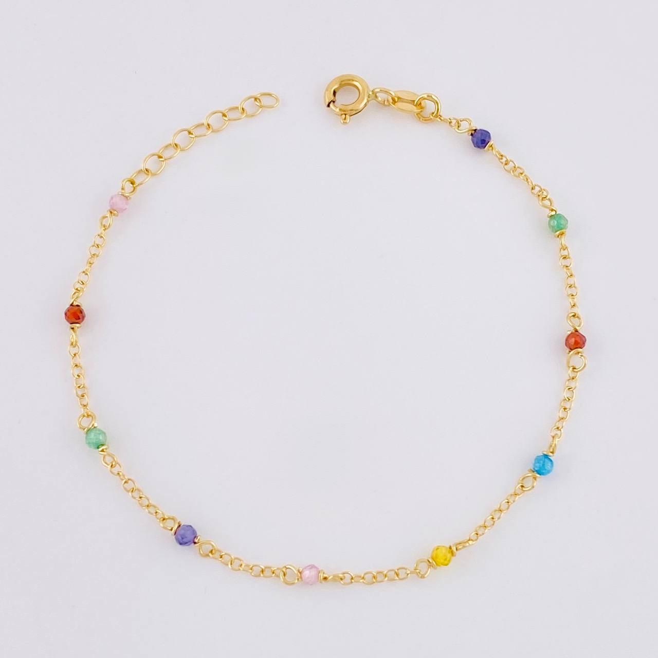 Bracelet Classic Link Rainbow Sparkles 1.1g / 6 1/4 in - 5 3/4 in / 1.3mm Yellow Gold 18K