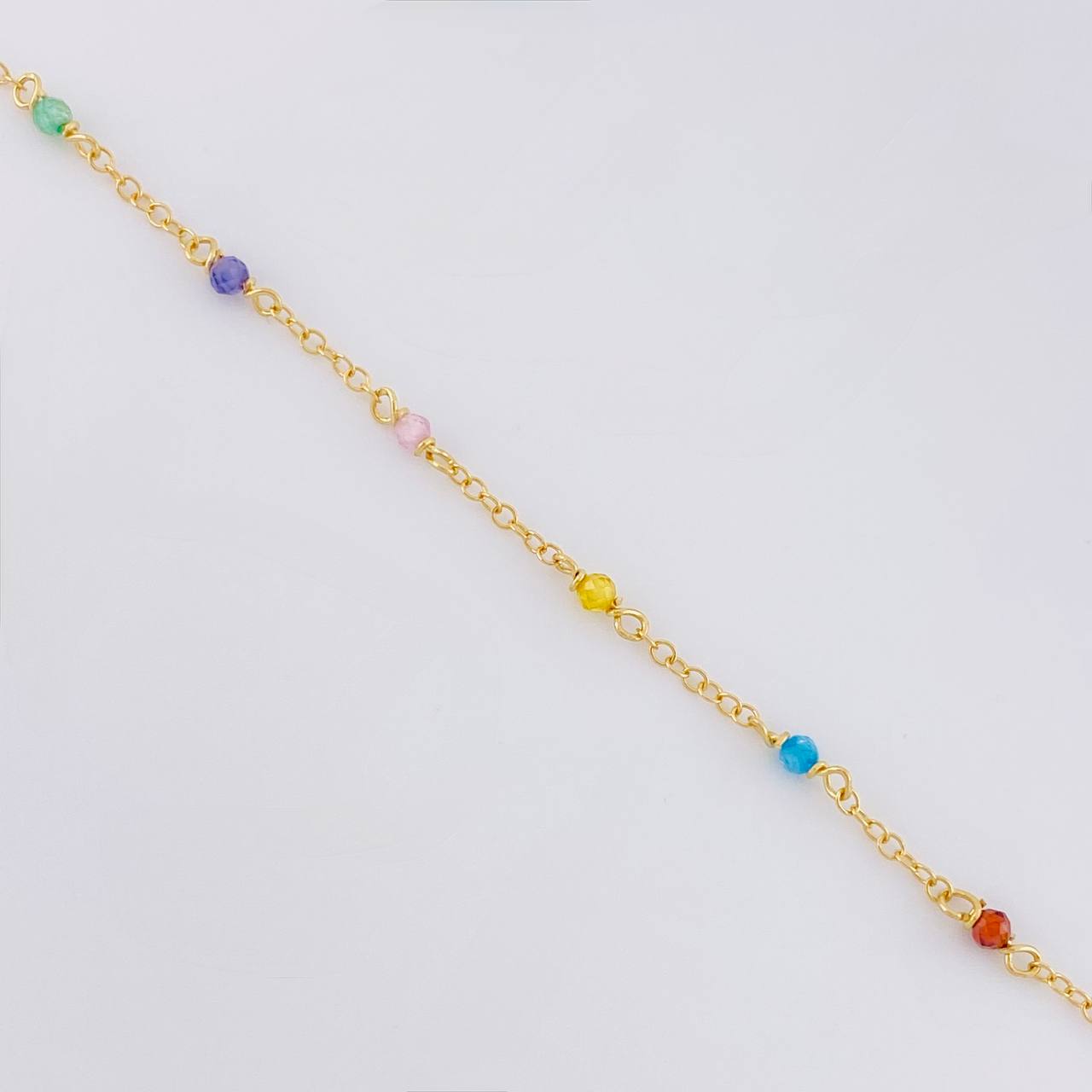 Bracelet Classic Link Rainbow Sparkles 1.1g / 6 1/4 in - 5 3/4 in / 1.3mm Yellow Gold 18K