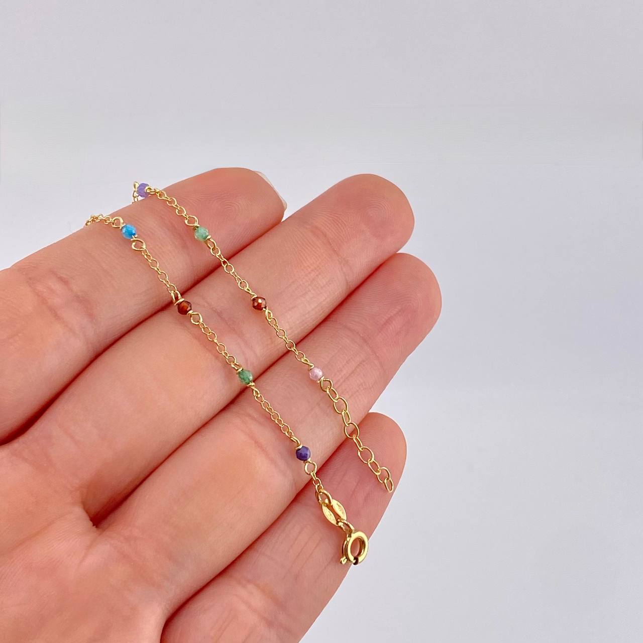 Bracelet Classic Link Rainbow Sparkles 1.1g / 6 1/4 in - 5 3/4 in / 1.3mm Yellow Gold 18K